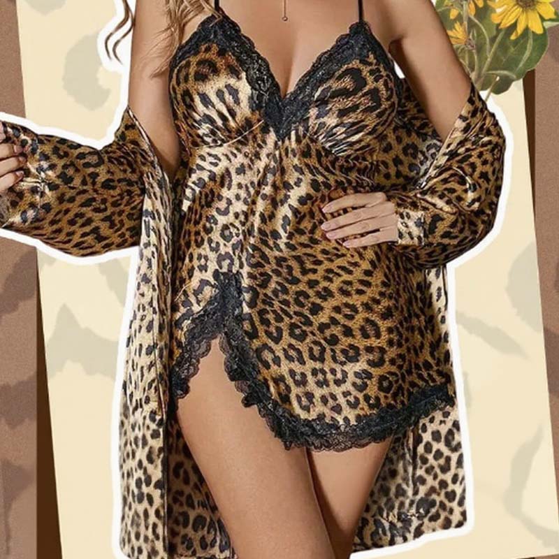 ⏳Limited time 50% discount💥Sexy Leopard Print Robe & Nightgown Set