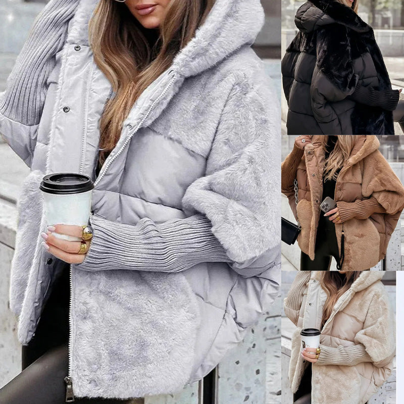 Women’s Oversized Hooded Patchwork Puffer Coat - Free Shipping