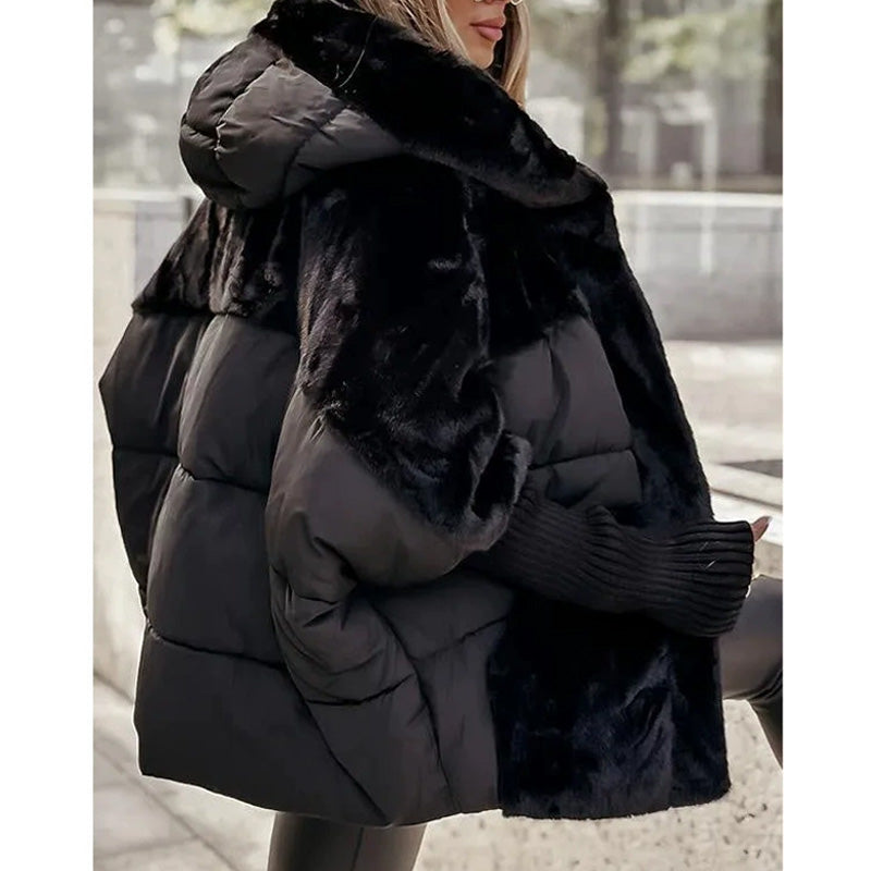 Women’s Oversized Hooded Patchwork Puffer Coat - Free Shipping