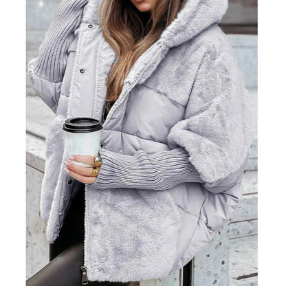 Women’s Oversized Hooded Patchwork Puffer Coat - Free Shipping