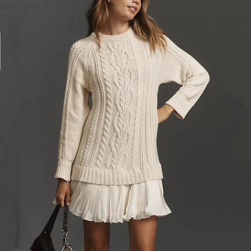 💗Seasonal Sale: 50% Off💗Women's Cable-Knit Mini Sweater Dress