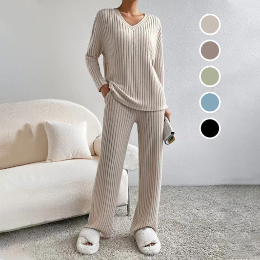 🔥New Arrivals: 50% Off-Women’s Knit V-Neck Top and Straight-Leg Pants Set