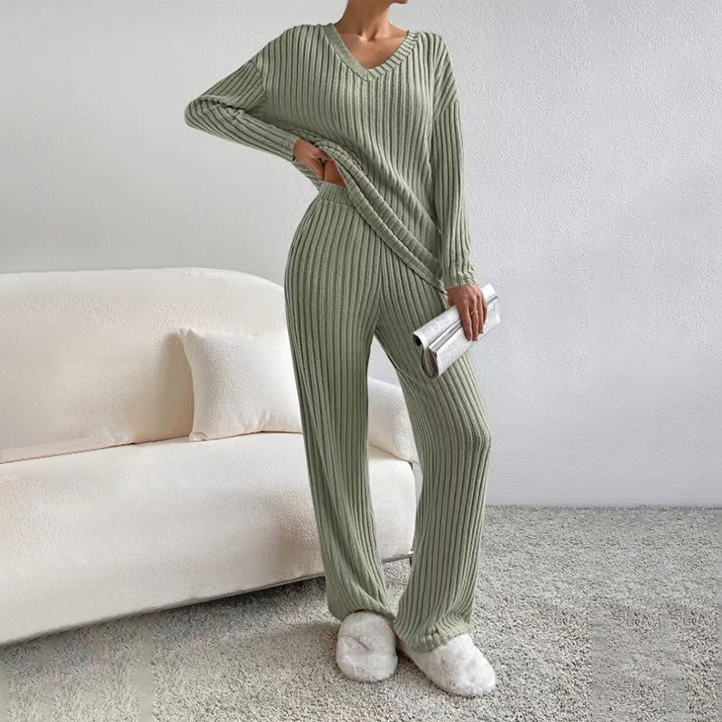 🔥New Arrivals: 50% Off-Women’s Knit V-Neck Top and Straight-Leg Pants Set
