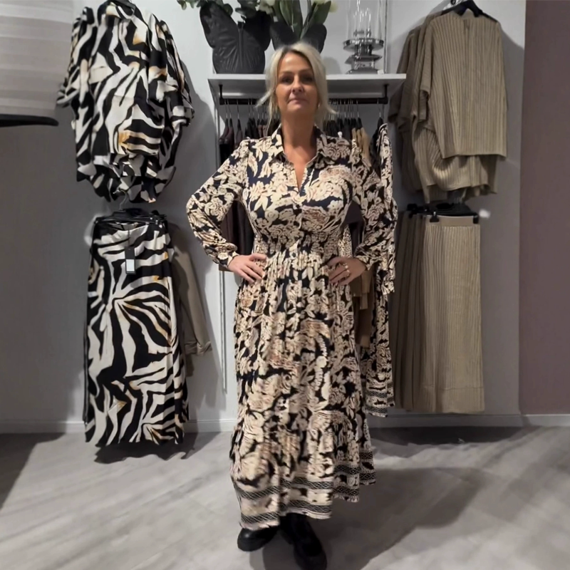 Graceful Floral Print Long Sleeve Dress