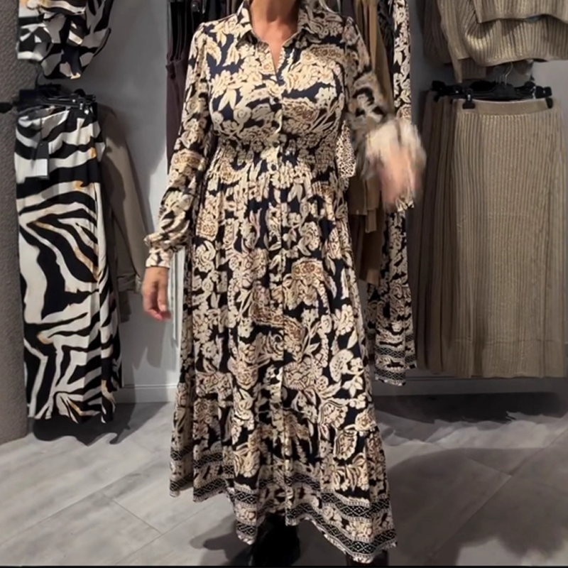 Graceful Floral Print Long Sleeve Dress