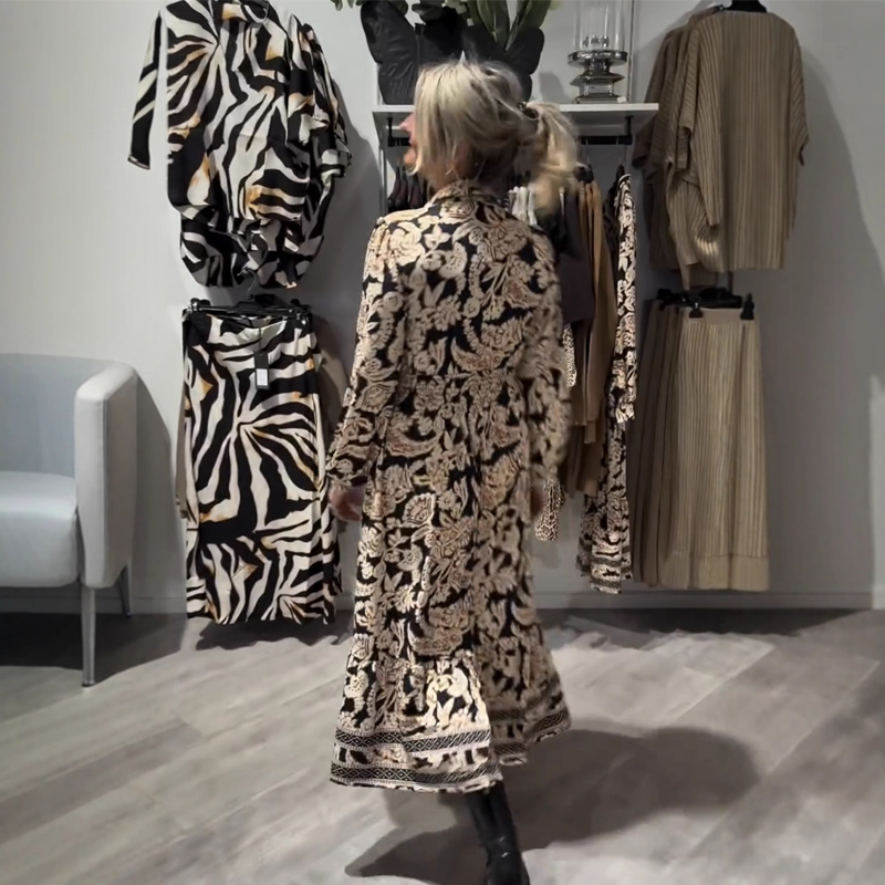 Graceful Floral Print Long Sleeve Dress