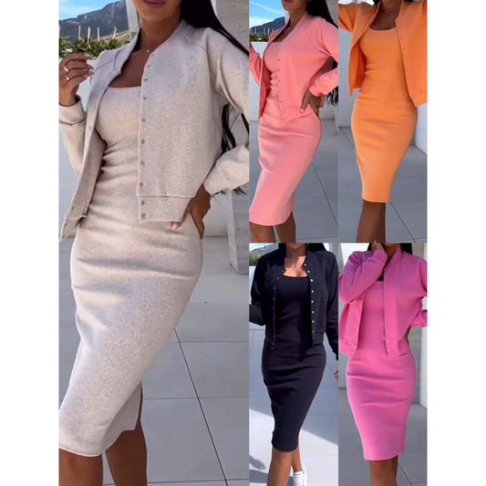 🔥Limited-time offer-Spaghetti Strap Bodycon Dress & Jacket Set