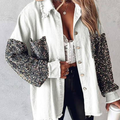 🔥Hot Sale 49% OFF⏳Women's Trendy Sequin Patchwork Coat with Raw Hem