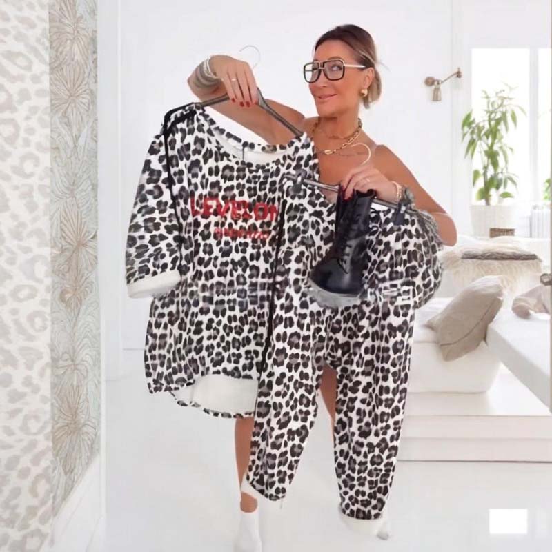 Women's Leopard Print Top and Pants Set