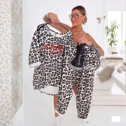 Women's Leopard Print Top and Pants Set