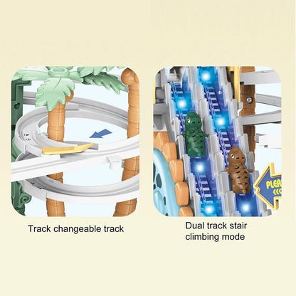 [Perfect Gift]Electric Dual Track Dinosaur Slide - Interactive Fun with Track Changes and Lights