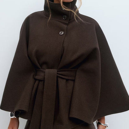 🍁Autumn Special-Sale 60% off - Women's Stand Collar Shawl Coat (with Belt)🧶Chic, Comfortable & Made for Every Occasion