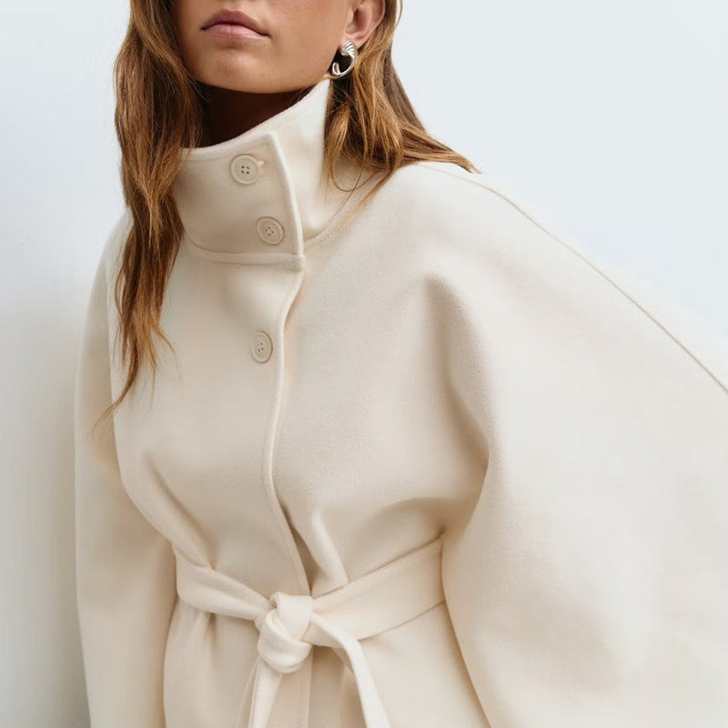 🍁Autumn Special-Sale 60% off - Women's Stand Collar Shawl Coat (with Belt)🧶Chic, Comfortable & Made for Every Occasion