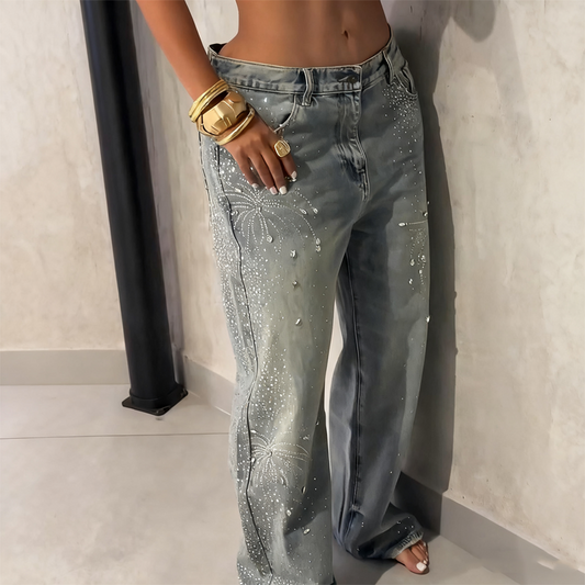 💥New Arrivals: 50% Off-Women’s Sparkling Rhinestone Wide-Leg Jeans