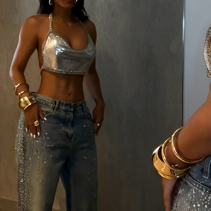 💥New Arrivals: 50% Off-Women’s Sparkling Rhinestone Wide-Leg Jeans