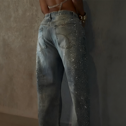 💥New Arrivals: 50% Off-Women’s Sparkling Rhinestone Wide-Leg Jeans
