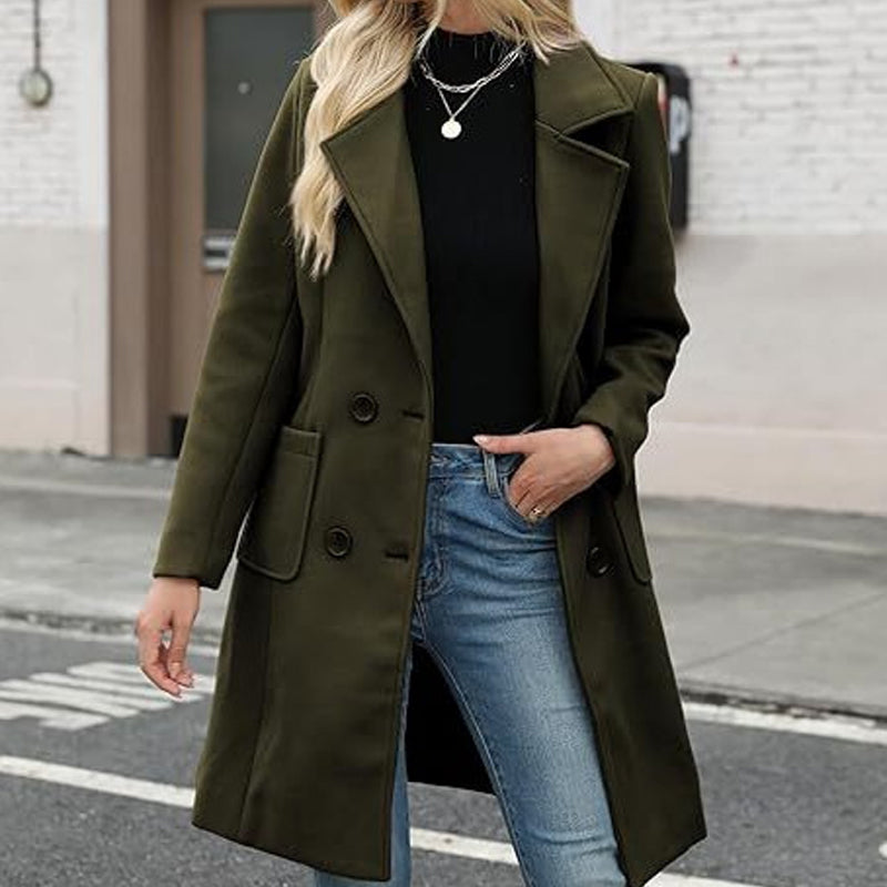 Elegant Black Double-Breasted Coat: Comfortable Fit & Timeless Style