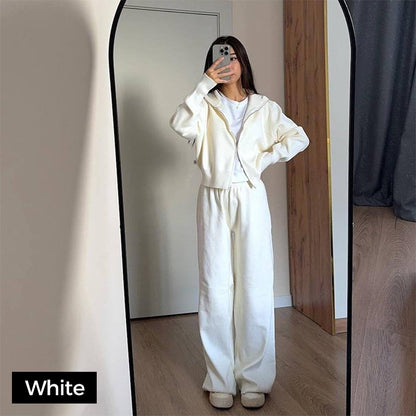 Women's Knitted Slim-Fit Zip-Up Top & Wide-Leg Pants Set