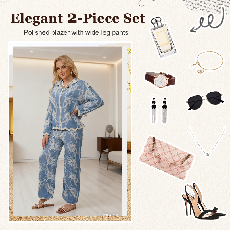 💥Limited-time offer: 50% off-Women's Blue Embroidered 2-Piece Set