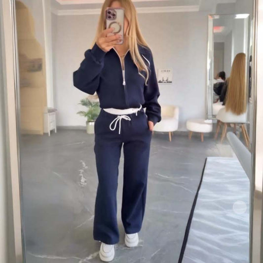 Women’s Zippered Jacket & High-Waisted Pants Set