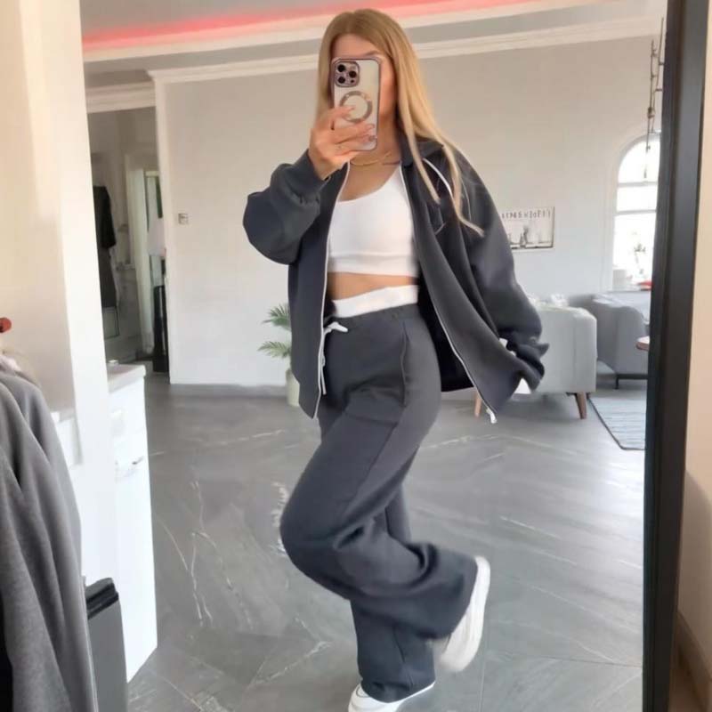 Women’s Zippered Jacket & High-Waisted Pants Set