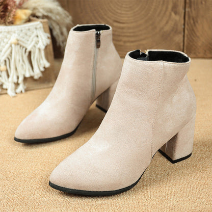 Women's Pointed Toe Chunky Heel Ankle Boots