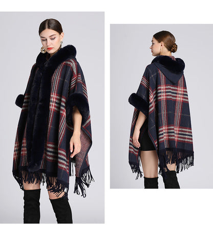 🎅Christmas Offer: 50% Off-Faux rabbit fur collar hooded cape