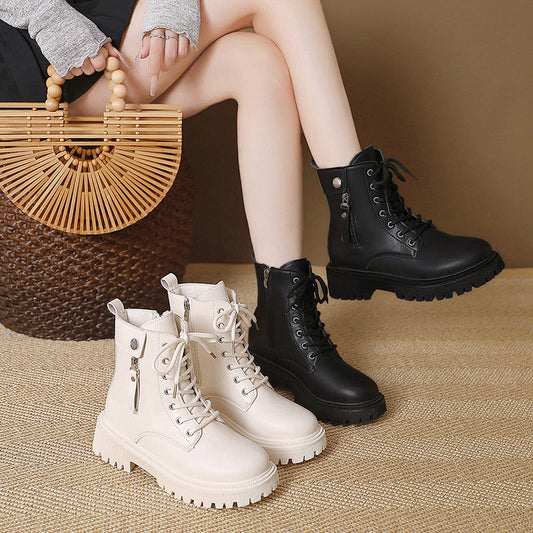 Women's Combat Ankle Boots with Side Zipper