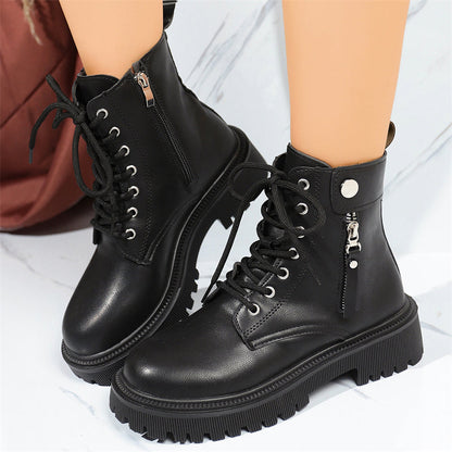 Women's Combat Ankle Boots with Side Zipper