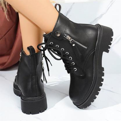 Women's Combat Ankle Boots with Side Zipper