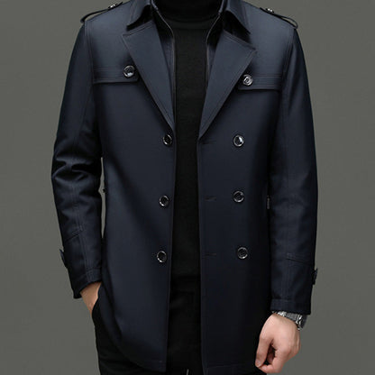 Men's Medium-Length Trench Coat with Detachable Inner