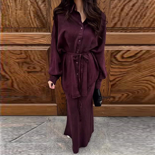 🔥Limited-time offer-Women's Fashion Loose Shirt and Maxi Skirt 2-Piece Set