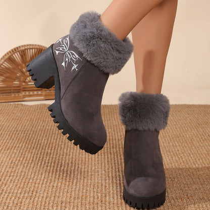 Women's Warm Chunky High Heel Ankle Boots