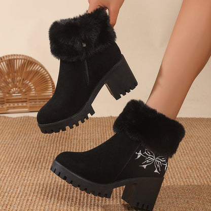 Women's Warm Chunky High Heel Ankle Boots