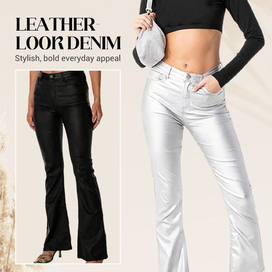 🔥Limited-time offer-High-Waisted Stretch Faux Leather Flare Jeans