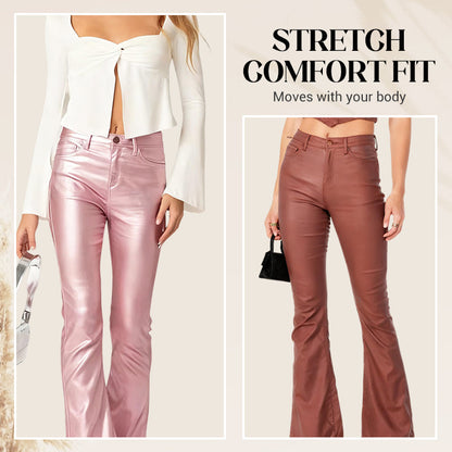 🔥Limited-time offer-High-Waisted Stretch Faux Leather Flare Jeans