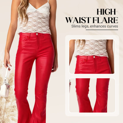🔥Limited-time offer-High-Waisted Stretch Faux Leather Flare Jeans