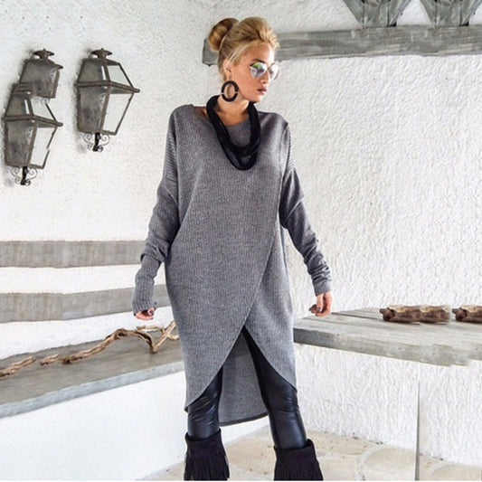 💥Limited-time offer-Women’s Irregular Hem Solid Color Sweater Dress – Soft Knit, Slim-Fit for Date/Commute/Winter