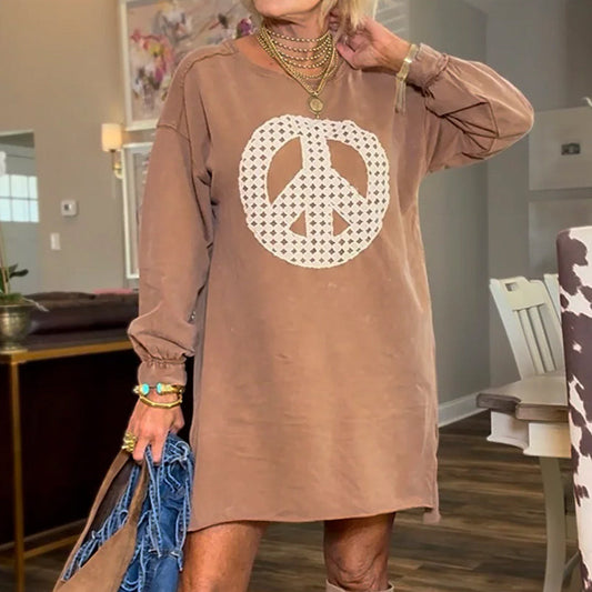 Women's Long Sleeve Peace Sign Mini Dress