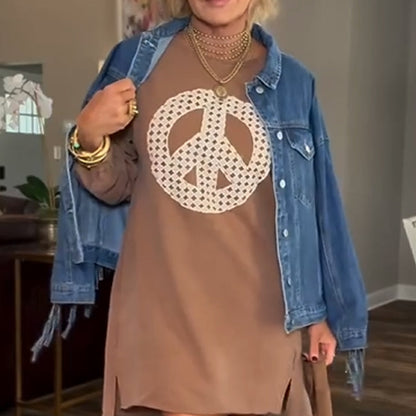 Women's Long Sleeve Peace Sign Mini Dress