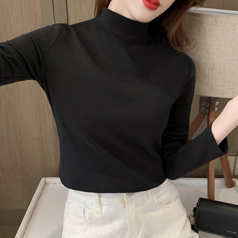 🔥Women's Comfortable Solid Color Half High Neck Long Sleeve Top