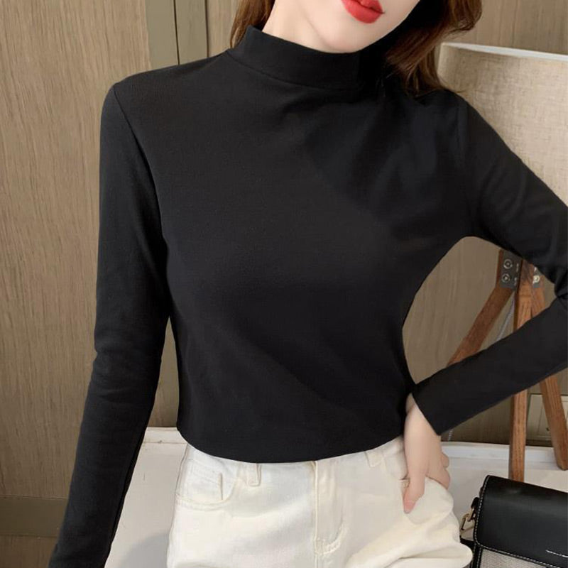 🔥Women's Comfortable Solid Color Half High Neck Long Sleeve Top