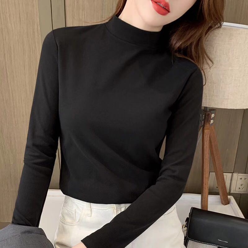 🔥Women's Comfortable Solid Color Half High Neck Long Sleeve Top
