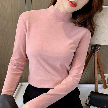 🔥Women's Comfortable Solid Color Half High Neck Long Sleeve Top