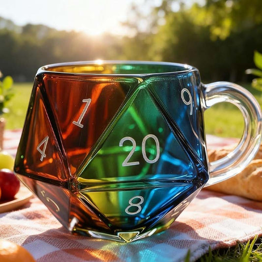 💥Limited-time offer-Rainbow Glass D20 Dice Mug with Handle