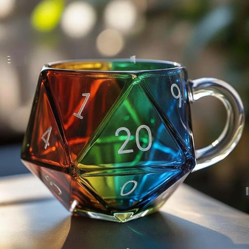 💥Limited-time offer-Rainbow Glass D20 Dice Mug with Handle