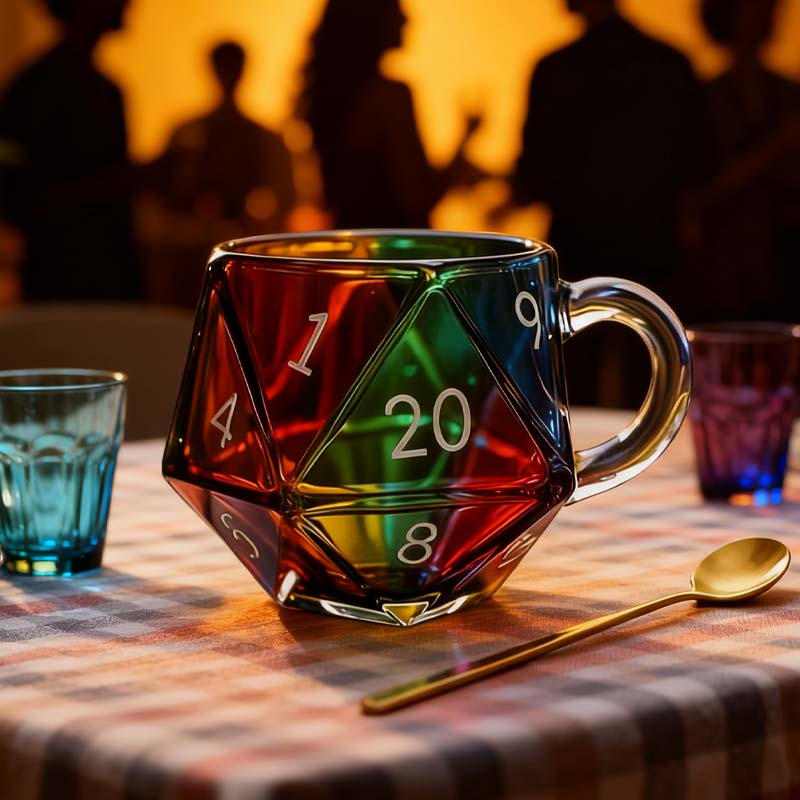 💥Limited-time offer-Rainbow Glass D20 Dice Mug with Handle