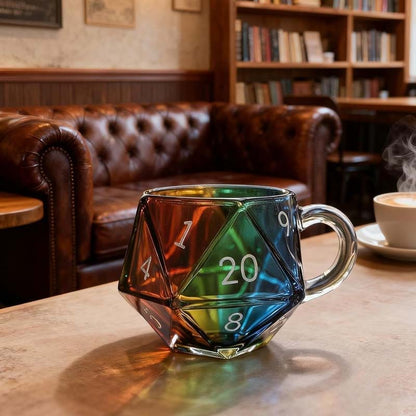 💥Limited-time offer-Rainbow Glass D20 Dice Mug with Handle