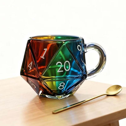 💥Limited-time offer-Rainbow Glass D20 Dice Mug with Handle