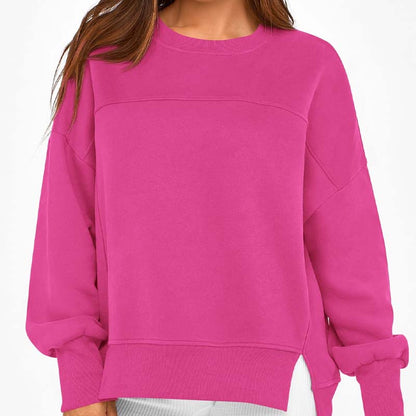 💖Versatile Women's Round-Neck Sweatshirt: Loose Fit & Side Slits